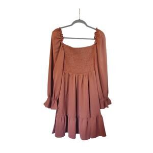 To My Lovers Coffee Brown Smocked Boho Swing Festival Mini Dress NWT Size Medium